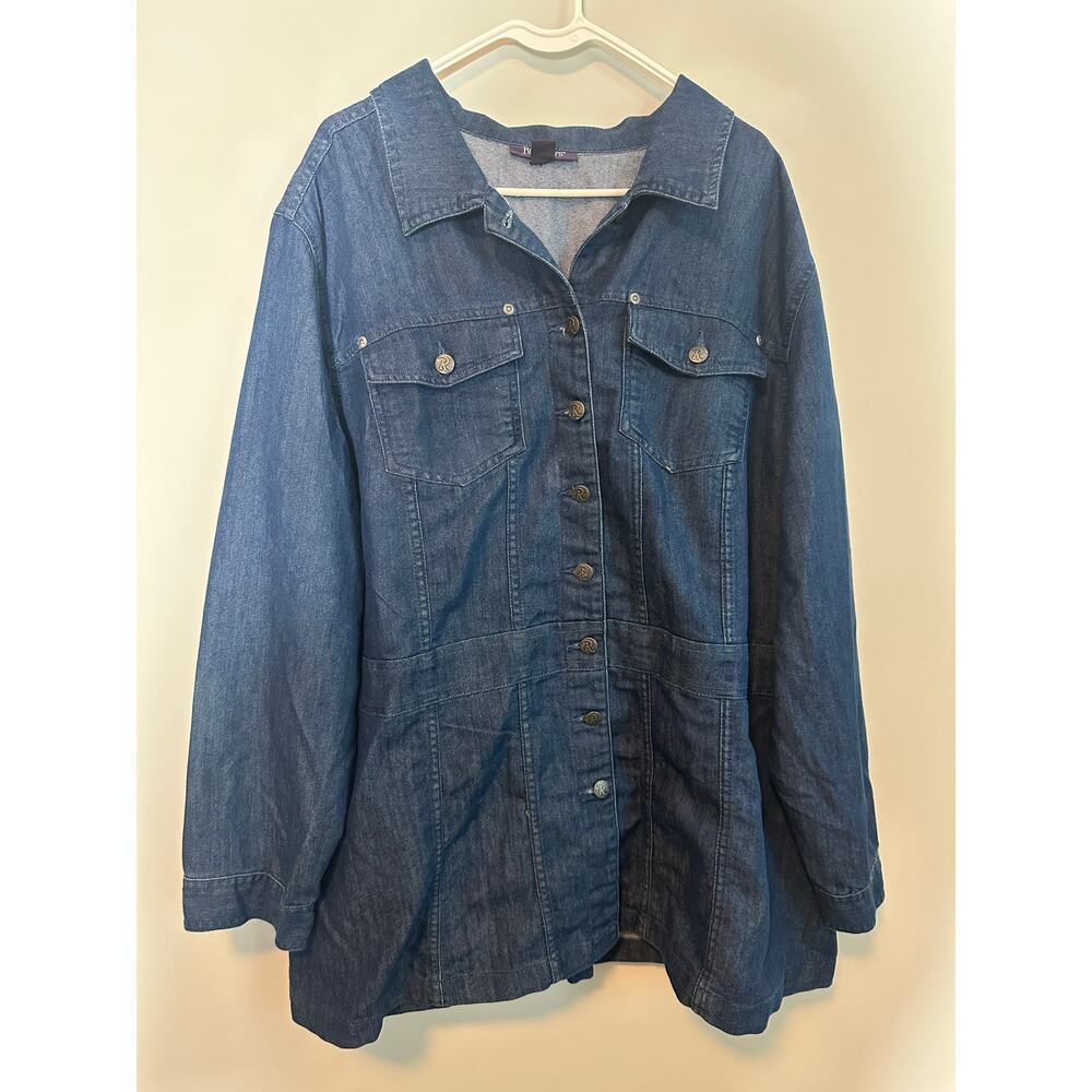 Roaman’s Denim Jean Jacket 26W Plus Size Long Trucker Chore Coat Button Front